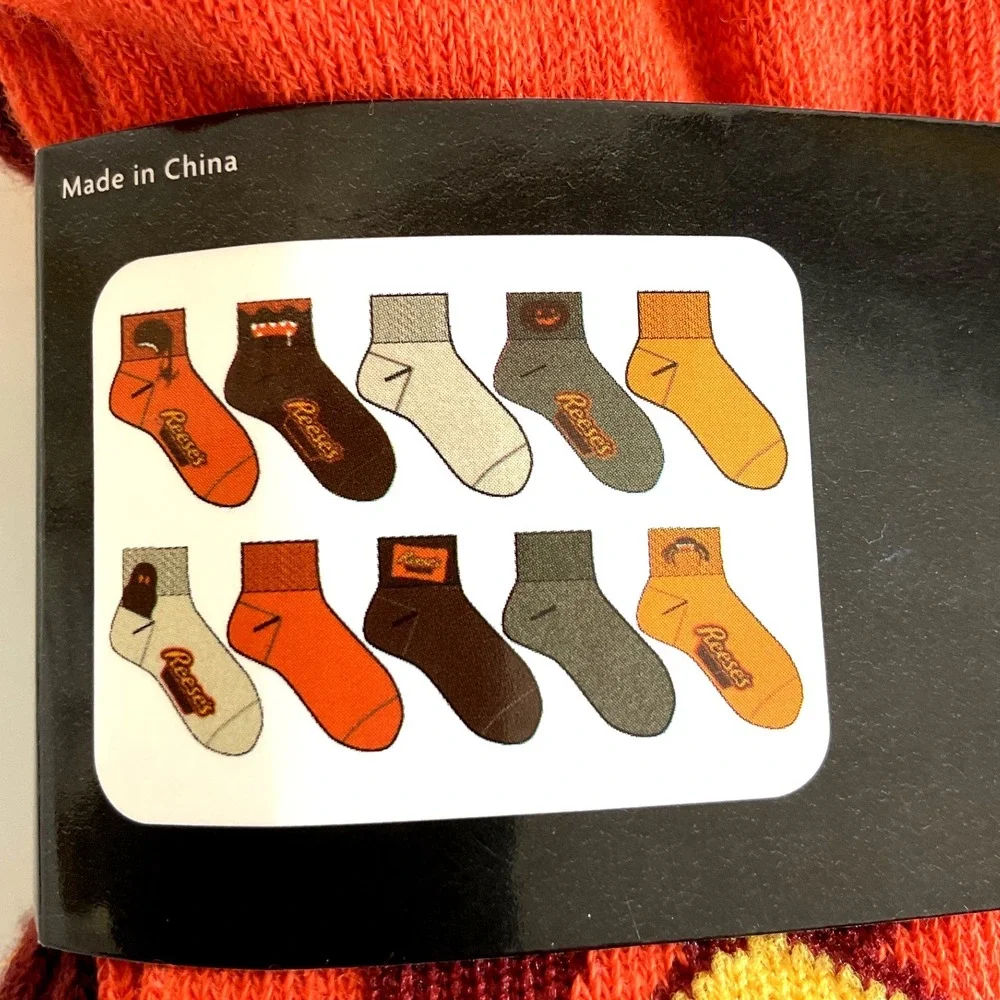 Reese's Halloween Ankle Socks 10 Pair Pack Shoe Size 6-12 Orange Brown Pumpkin